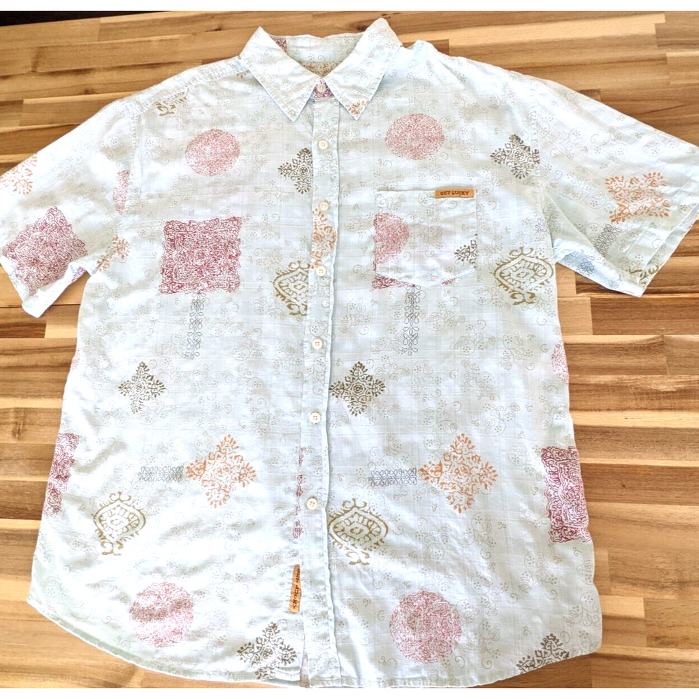 Lucky Brand Shirt Mens XL Button Down Short Sleeve Light Blue Casual